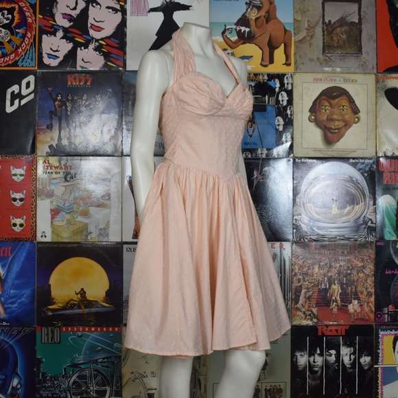 SOLD Vintage 60s Polka Dot Halter Pinup Midi Dress - Picture 3 of 8